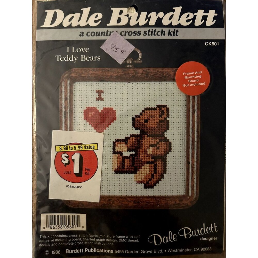 Vintage Dale Burdett I Love Teddy Bears Cross Stitch CK 601 NOS